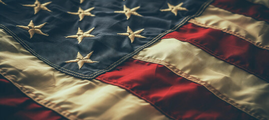 Vintage Valor: Retro American Flag. A textured close-up of the American flag with a vintage filter effect.
