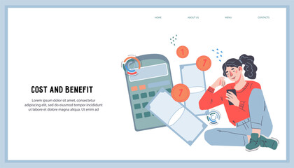 Investment strategy and budgeting techniques, financial literacy or financial advisor concept of banner for website. Accounting finance principles for personal budget, flat vector illustration.