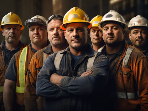 A group of construction workers at a construction site have a hard and dirty job at a construction site.