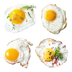 Fried egg collection isolated, table top breakfast food
