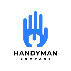 Fototapeta premium illustration of a hand with a wrench. handyman logo vector template.