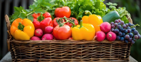 Fresh produce arranged in a basket.