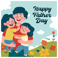 happy father day vector. dads taking care of their children. flat style