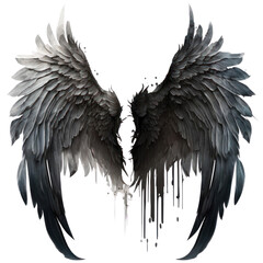 Obraz premium Black Fallen Angel wings. Dark wing watercolor illustration. Gothic features graphic design.