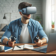 Man testing his VR set