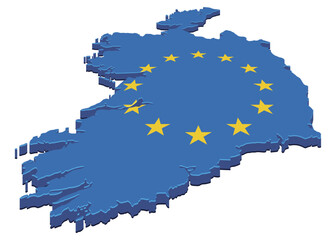 3D map of Ireland in the colors of the European Union flag (cut out)