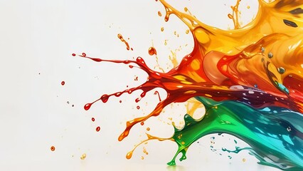 A high-resolution 3D render of a multicolored liquid splash, suitable for use in abstract dynamic graphic designs, advertising visuals, or as a metaphor in creative storytelling.