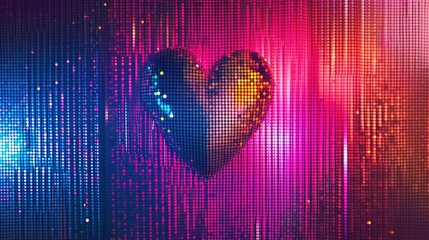Colorful heart shaped LED pixel background picture.