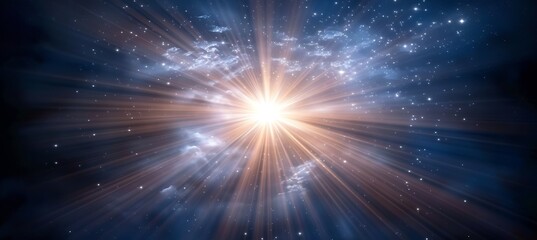 Bright epiphany star shining in night sky, adoration of baby jesus, copy space, blurred background