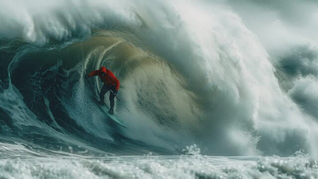 skiing on the big waves. seamless looping time-lapse animation video background