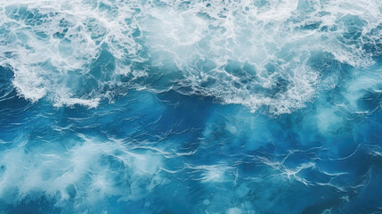 Sea wave background. Top view of blue ocean water with foam . - obrazy, fototapety, plakaty