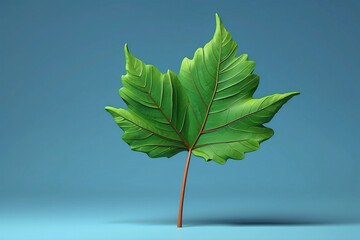 3d green leaf on blue background