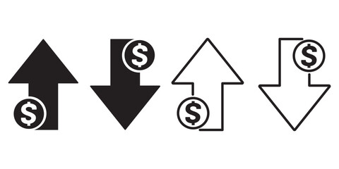 Dollar growth and decline icons set. Percent arrow up and down flat and line style symbols collection, Vector business concept. Vector illustration.