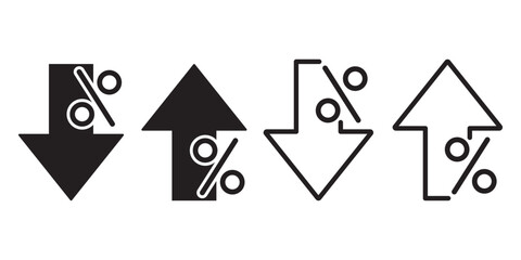 Percentage growth and decline icons set. Percent arrow up and down flat and line style symbols collection Vector business concept.