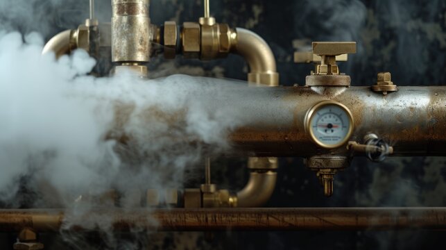 Detailed view of steam escaping a pressure valve, demonstrating real-life applications of thermodynamics