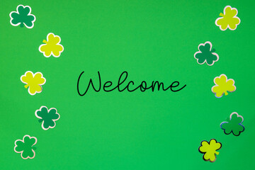 Green Saint Patrick's Day Flat Lay, English Text Welcome