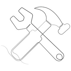 Continuous one line art drawing repair tool icon Service center symbol engineer day 
