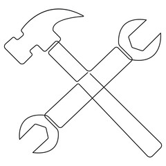 Continuous one line art drawing repair tool icon Service center symbol engineer day 
