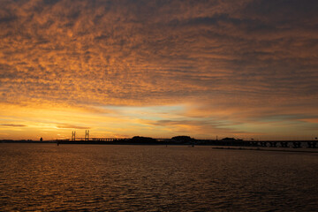 Beach scenery and clouds at dawn before sunrise
