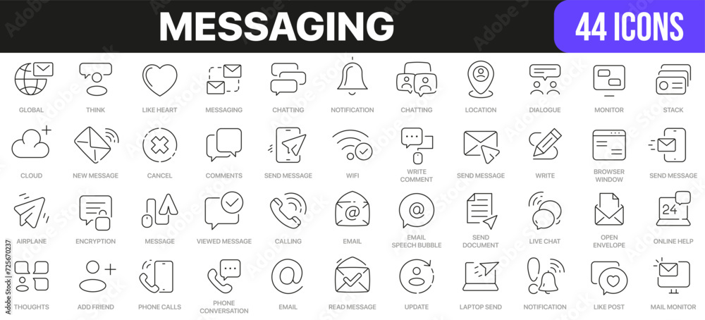 Fototapete Messaging line icons collection. UI icon set in a flat design. Excellent signed icon collection. Thin outline icons pack. Vector illustration EPS10
