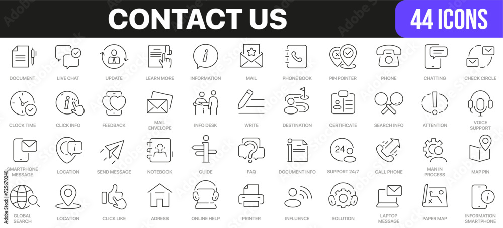 Aufkleber contact us line icons collection. ui icon set in a flat design. excellent signed icon collection. th