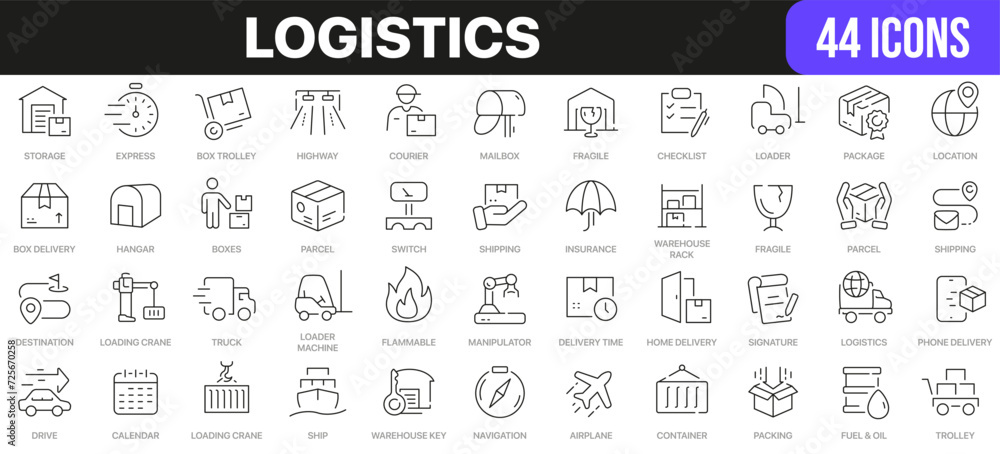 Aufkleber logistics line icons collection. ui icon set in a flat design. excellent signed icon collection. thi
