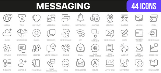 Messaging line icons collection. UI icon set in a flat design. Excellent signed icon collection. Thin outline icons pack. Vector illustration EPS10