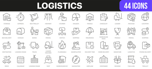 Logistics line icons collection. UI icon set in a flat design. Excellent signed icon collection. Thin outline icons pack. Vector illustration EPS10