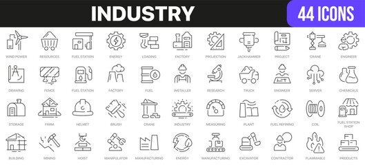 Industry line icons collection. UI icon set in a flat design. Excellent signed icon collection. Thin outline icons pack. Vector illustration EPS10