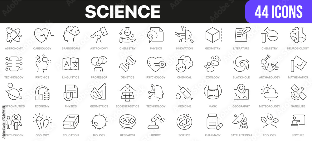 Poster science line icons collection. ui icon set in a flat design. excellent signed icon collection. thin 