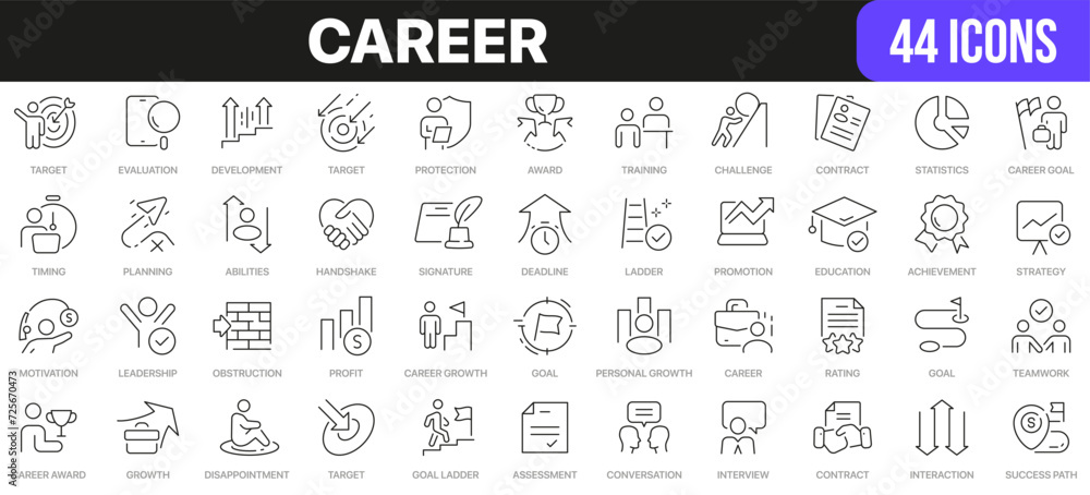 Aufkleber career line icons collection. ui icon set in a flat design. excellent signed icon collection. thin o