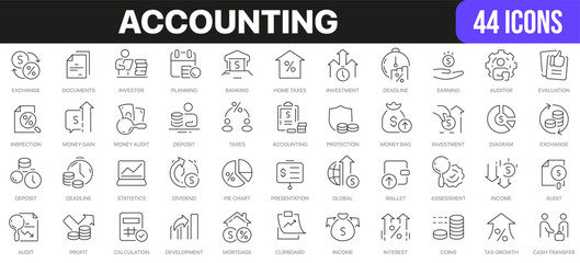 Accounting line icons collection. UI icon set in a flat design. Excellent signed icon collection. Thin outline icons pack. Vector illustration EPS10