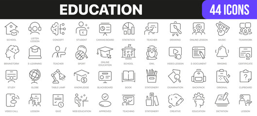 Education line icons collection. UI icon set in a flat design. Excellent signed icon collection. Thin outline icons pack. Vector illustration EPS10
