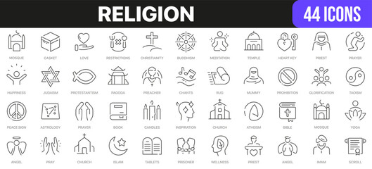 Religion line icons collection. UI icon set in a flat design. Excellent signed icon collection. Thin outline icons pack. Vector illustration EPS10 - obrazy, fototapety, plakaty