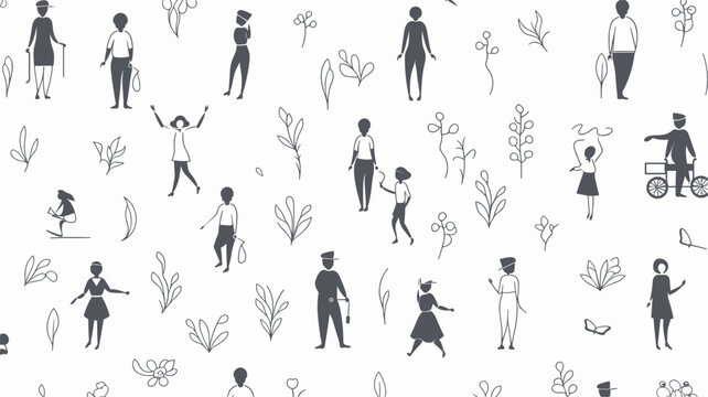 silhouettes of seniors in active poses  forming a seamless pattern that celebrates the various exercises and activities contributing to the health of older individuals. simple minimalist