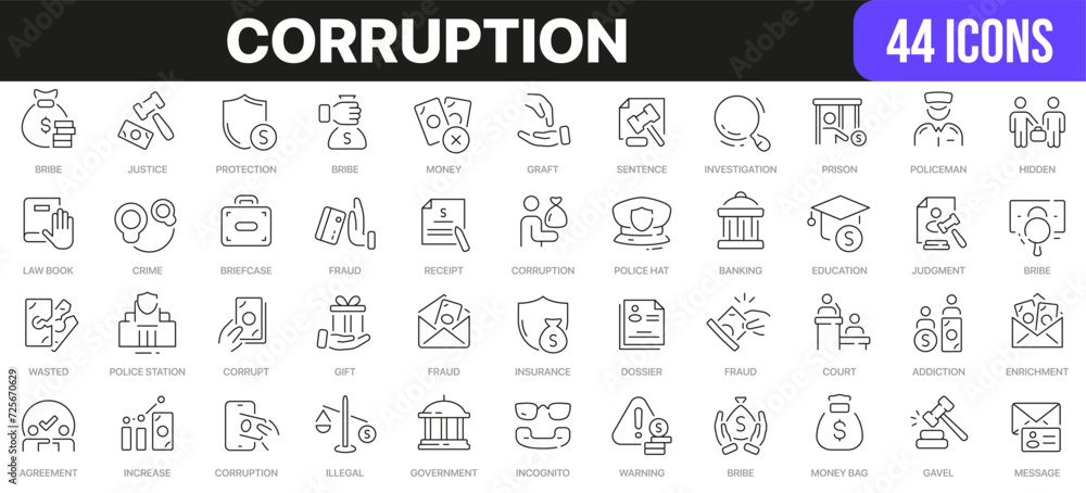 Poster corruption line icons collection. ui icon set in a flat design. excellent signed icon collection. th