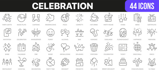 Celebration line icons collection. UI icon set in a flat design. Excellent signed icon collection. Thin outline icons pack. Vector illustration EPS10