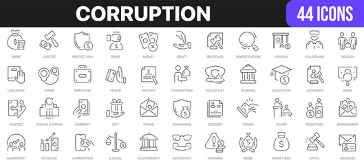 Corruption line icons collection. UI icon set in a flat design. Excellent signed icon collection. Thin outline icons pack. Vector illustration EPS10