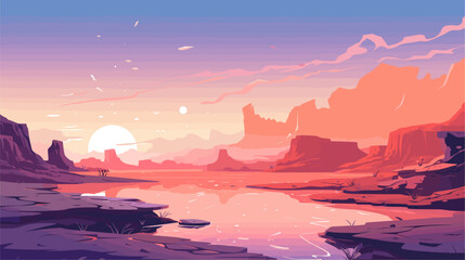 Vector scene of an alien landscape with floating islands strange rock formations and a surreal color palette conveying a sense of otherworldly beauty. simple minimalist illustration creative