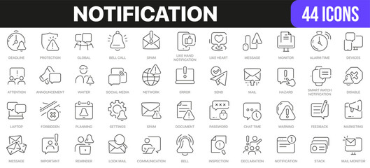 Notification line icons collection. UI icon set in a flat design. Excellent signed icon collection. Thin outline icons pack. Vector illustration EPS10