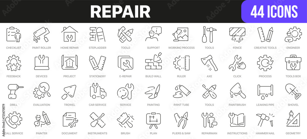Poster repair line icons collection. ui icon set in a flat design. excellent signed icon collection. thin o