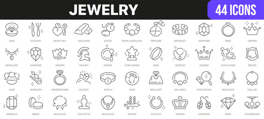 Fototapeta na wymiar Jewelry line icons collection. UI icon set in a flat design. Excellent signed icon collection. Thin outline icons pack. Vector illustration EPS10