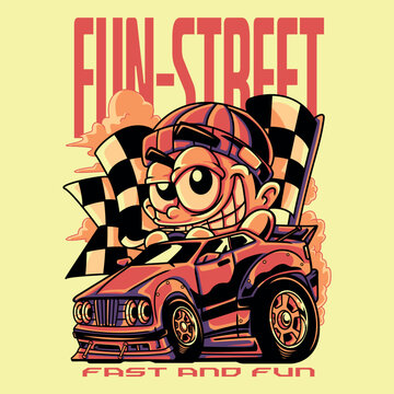 Orange Fun Street Racing Mascot in Retro Style Illustration