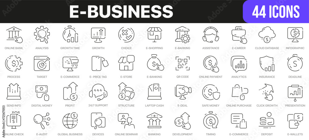 Aufkleber e-business line icons collection. ui icon set in a flat design. excellent signed icon collection. th