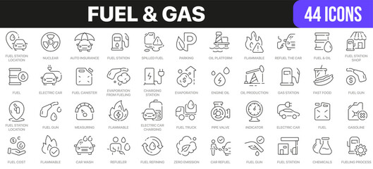 Fuel and gas line icons collection. UI icon set in a flat design. Excellent signed icon collection. Thin outline icons pack. Vector illustration EPS10
