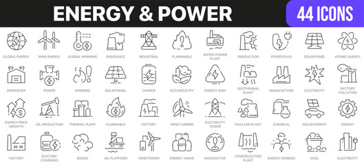 Energy and power line icons collection. UI icon set in a flat design. Excellent signed icon collection. Thin outline icons pack. Vector illustration EPS10