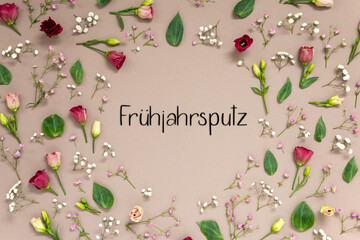 Colorful Spring Flower Arrangement, Roses, Fruehjahrsputz Means Spring Cleaning
