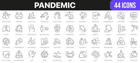 Pandemic line icons collection. UI icon set in a flat design. Excellent signed icon collection. Thin outline icons pack. Vector illustration EPS10