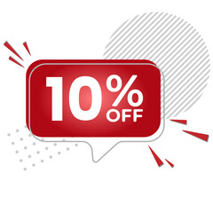 10% off. White background with 10 percent discount on a red balloon for mega big sales. 10% sale