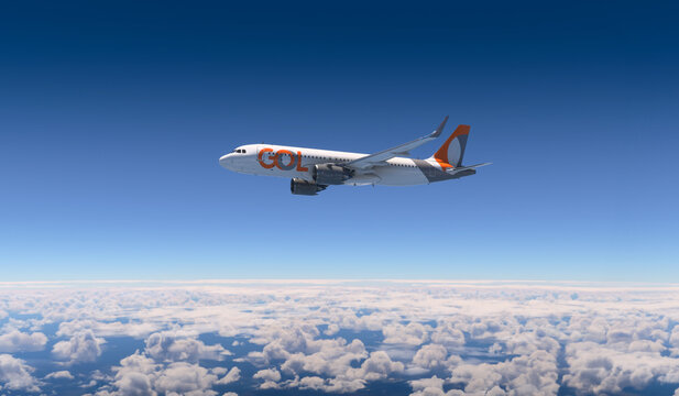 GOL Airlines flying over the blue sky, 1 Fev, 2024, Rio de Janeiro, Brazil.